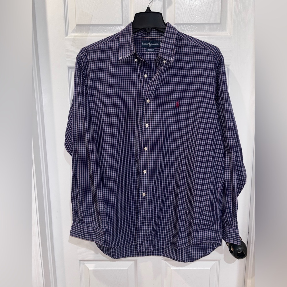 Vtg Polo Ralph Lauren Button Shirt Mens 17 36/37 Blue Yarmouth - Picture 1 of 7